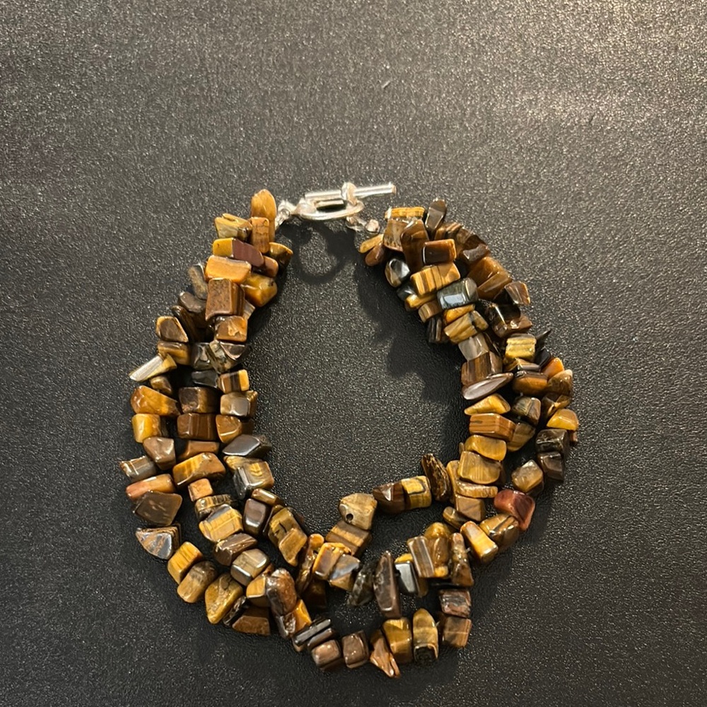 Vintage tiger eye stone triple strand bracelet